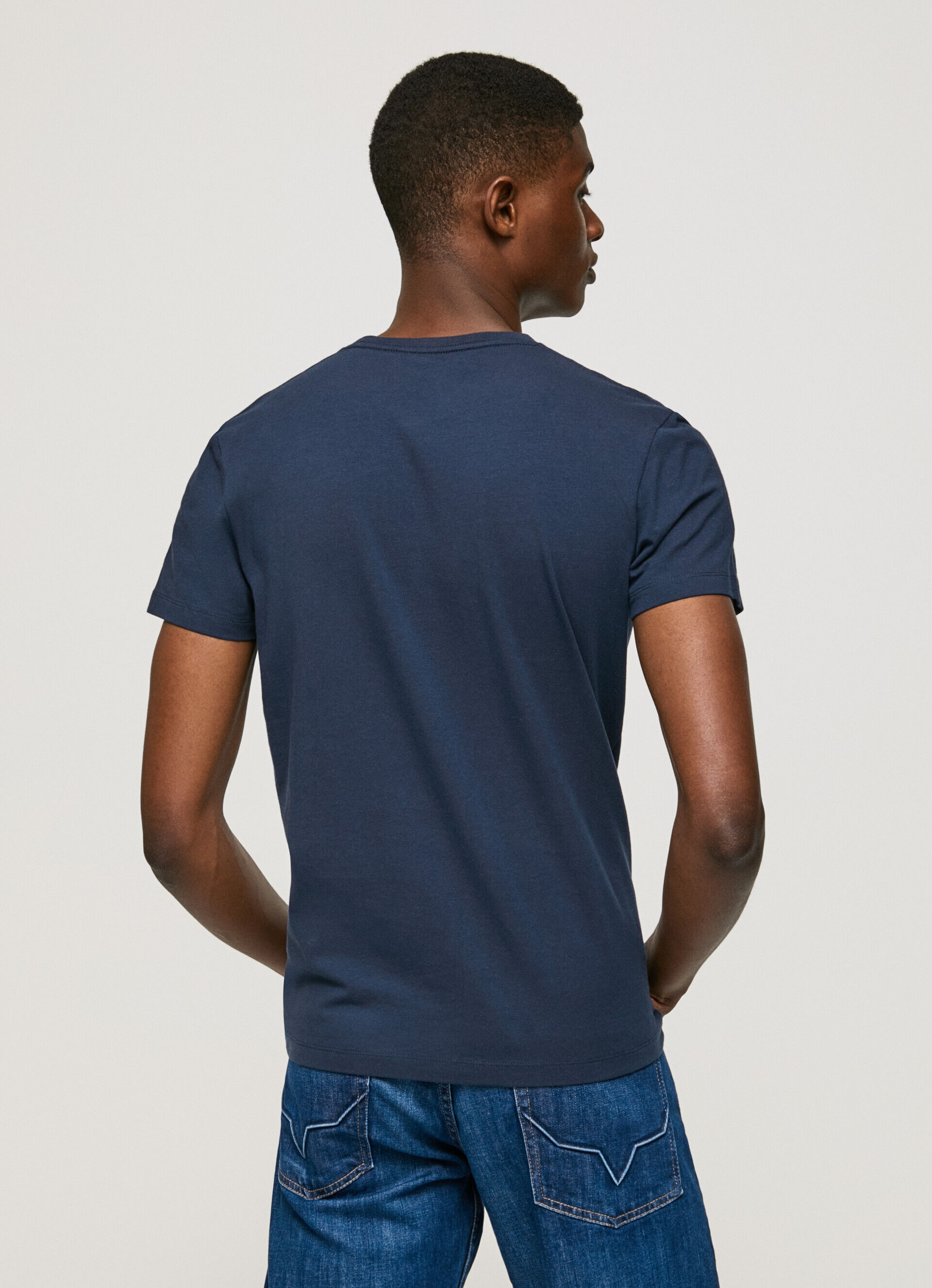 CAMISETA DE ALGODÃO DE MANGA CURTA - azul marinho