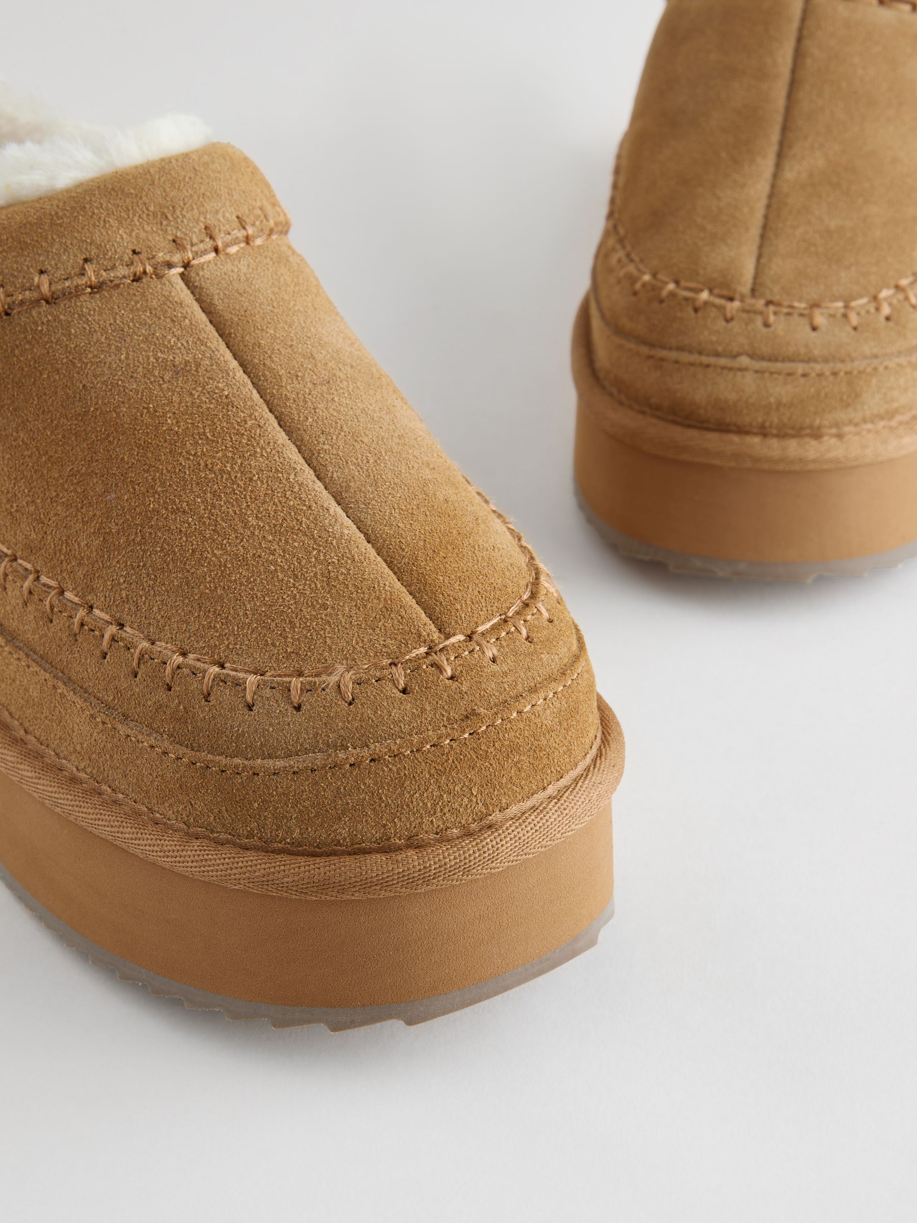 Kastanjebruin - Leather Cosy Borg Lined Slip-On Shoes