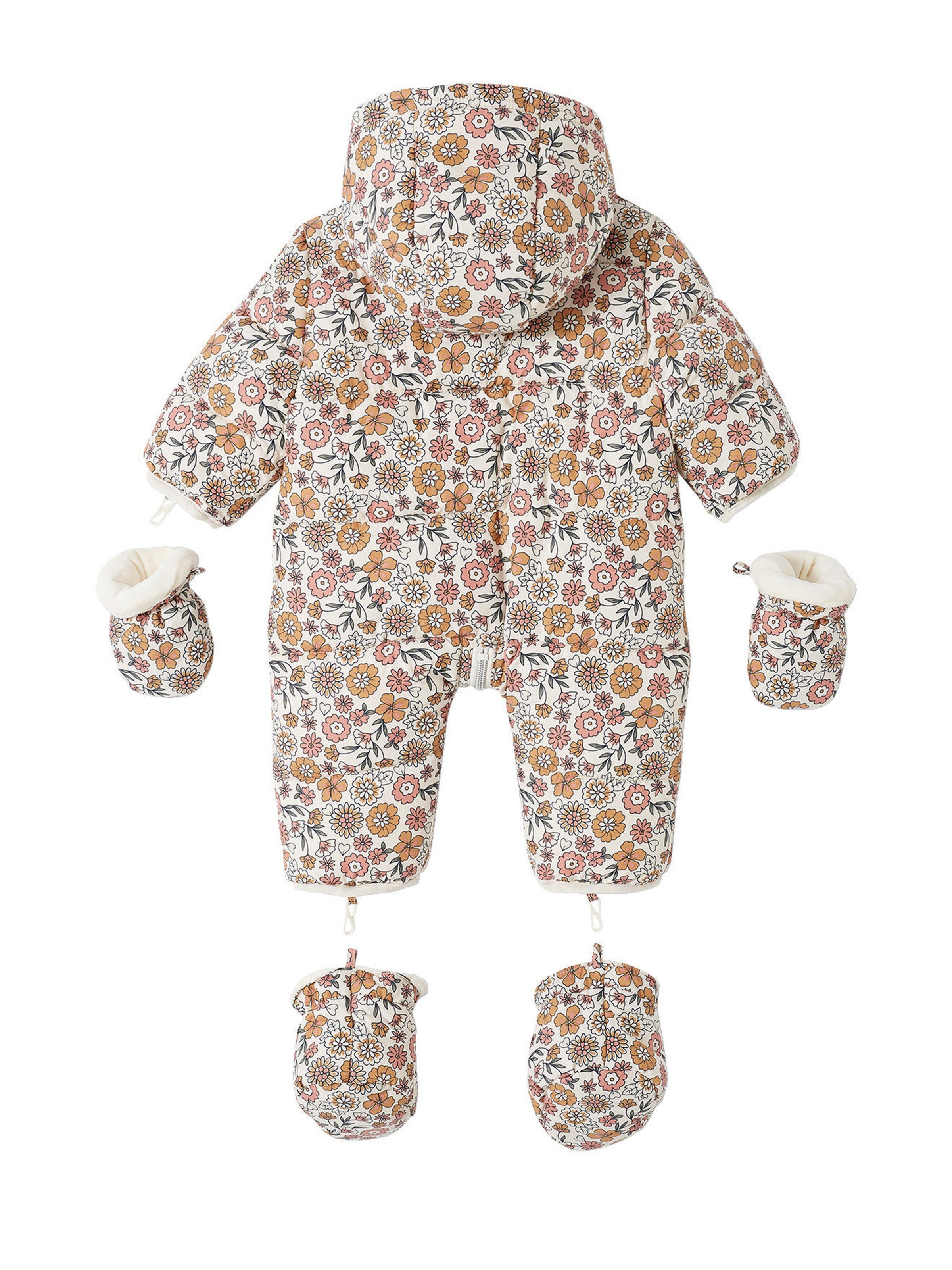 Vertbaudet Baby Winter-Overall mit Fleecefutter, geblümt hellbeige bedruckt