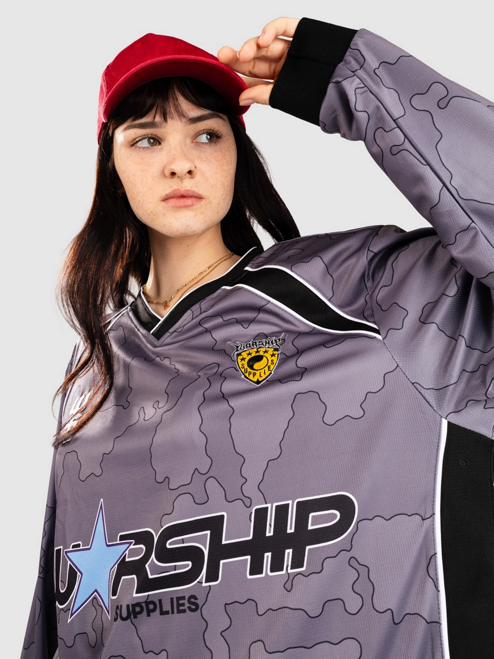 Worship Supplies Delirium Football Jersey Long Sleeve T-Shirt steel grey