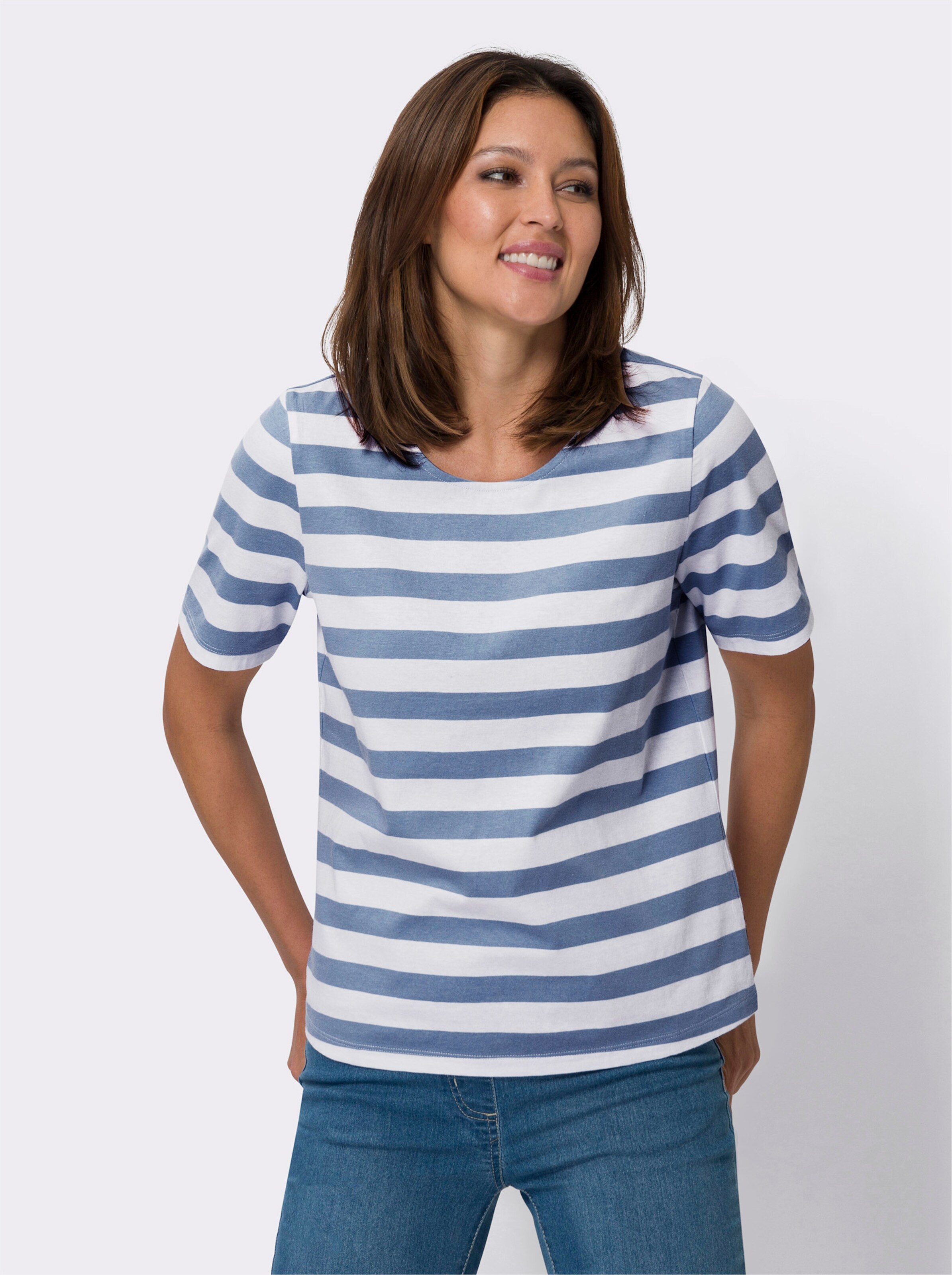 Kurzarmshirt mit garngefärbten Streifen