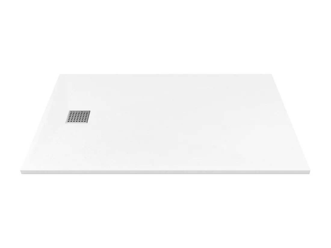 Receveur extra-plat à poser ou à encastrer découpable en résine SMC avec siphon - Blanc - 140 x 90 cm - MIRNOSA