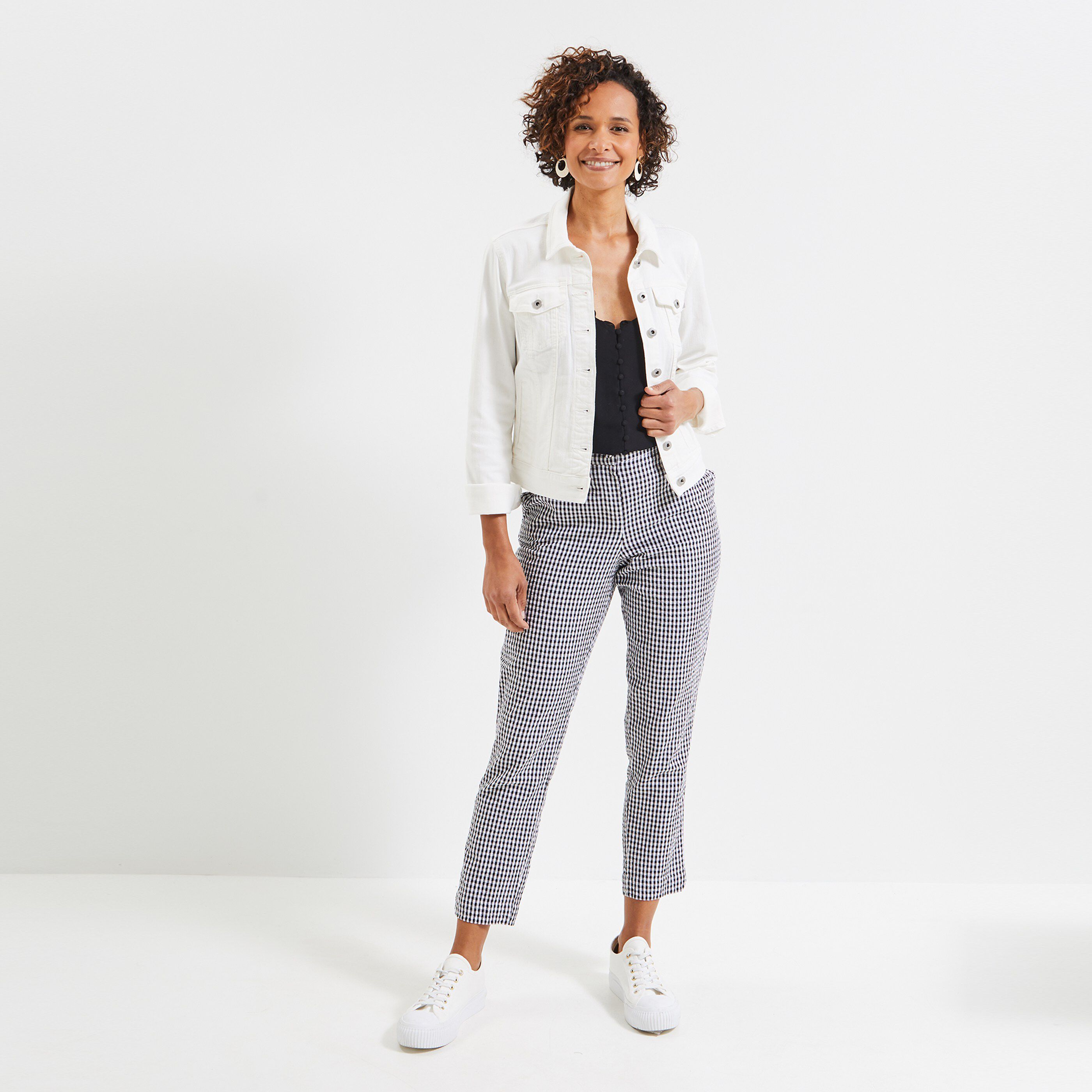 Pantalon cigarette vichy femme - NOIR