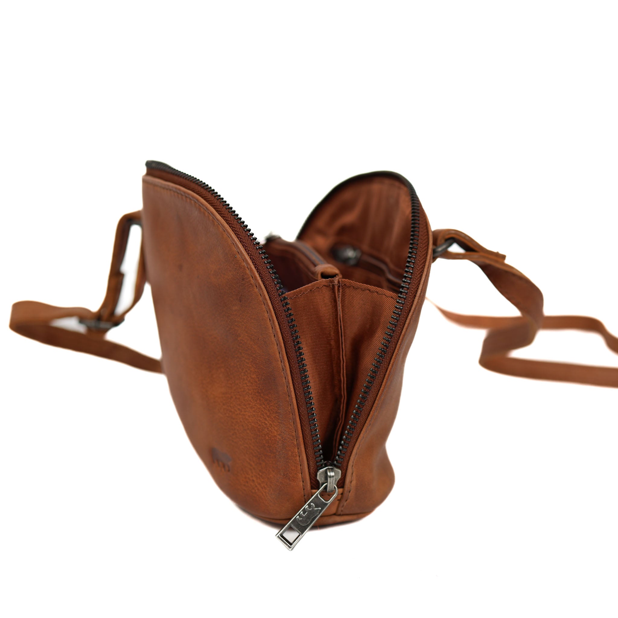 Schoudertasje met rits 'Hidde' cognac Cognac