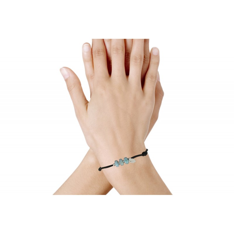 Bracelet Lien Noir 3 Rondelles de Larimar et d'Argent