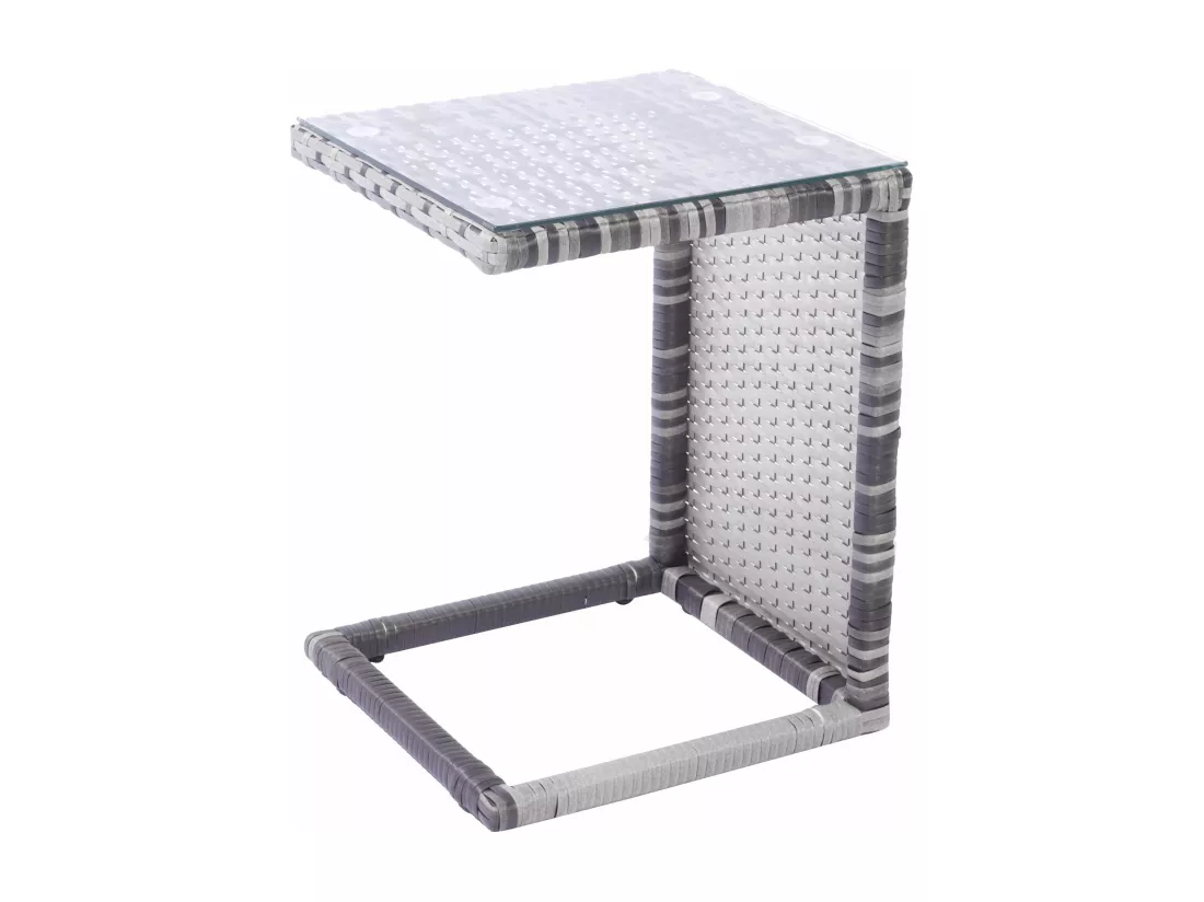 Salon de jardin en résine tressée: canapé 3 places avec toit pliable + 2 fauteuils + 1 pouf + table basse - 13 coussins assise & dossier fournis - Gris