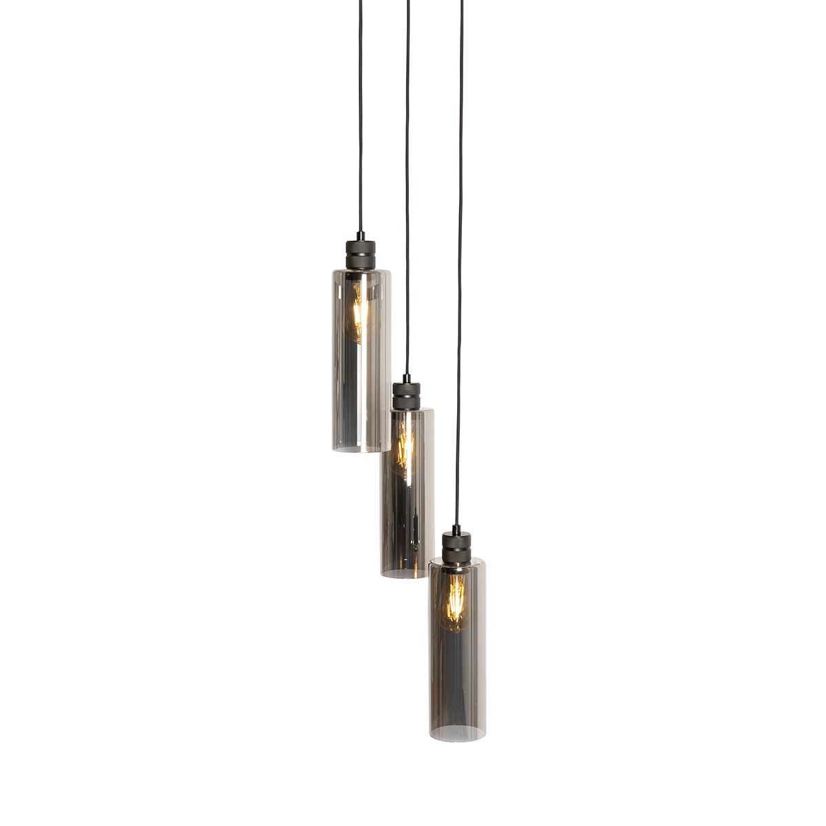 Moderne hanglamp zwart met smoke glas 3-lichts - Stavelot