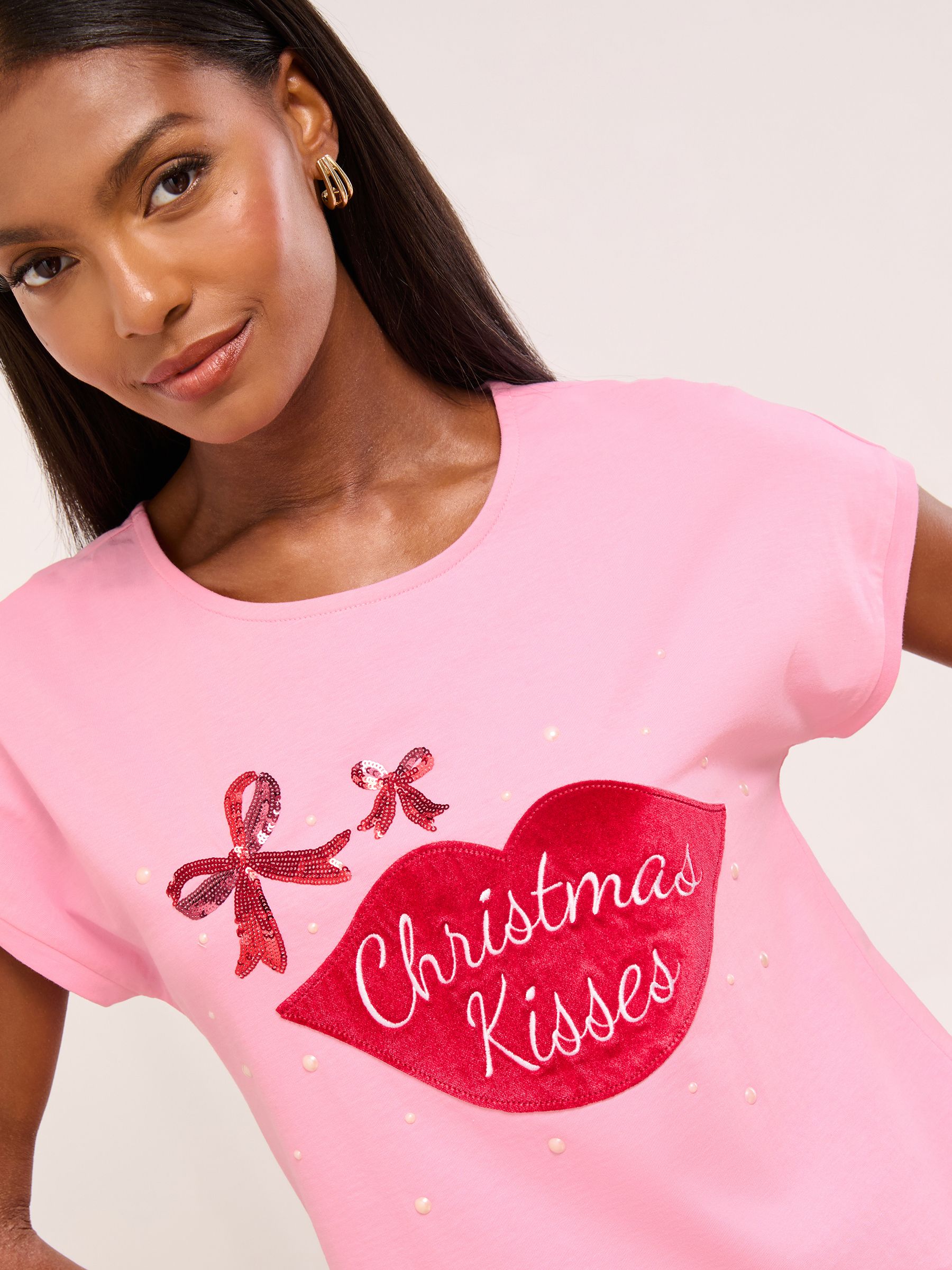 Roze Kerstmis zoenen - Lipsy T-shirt met ronde hals