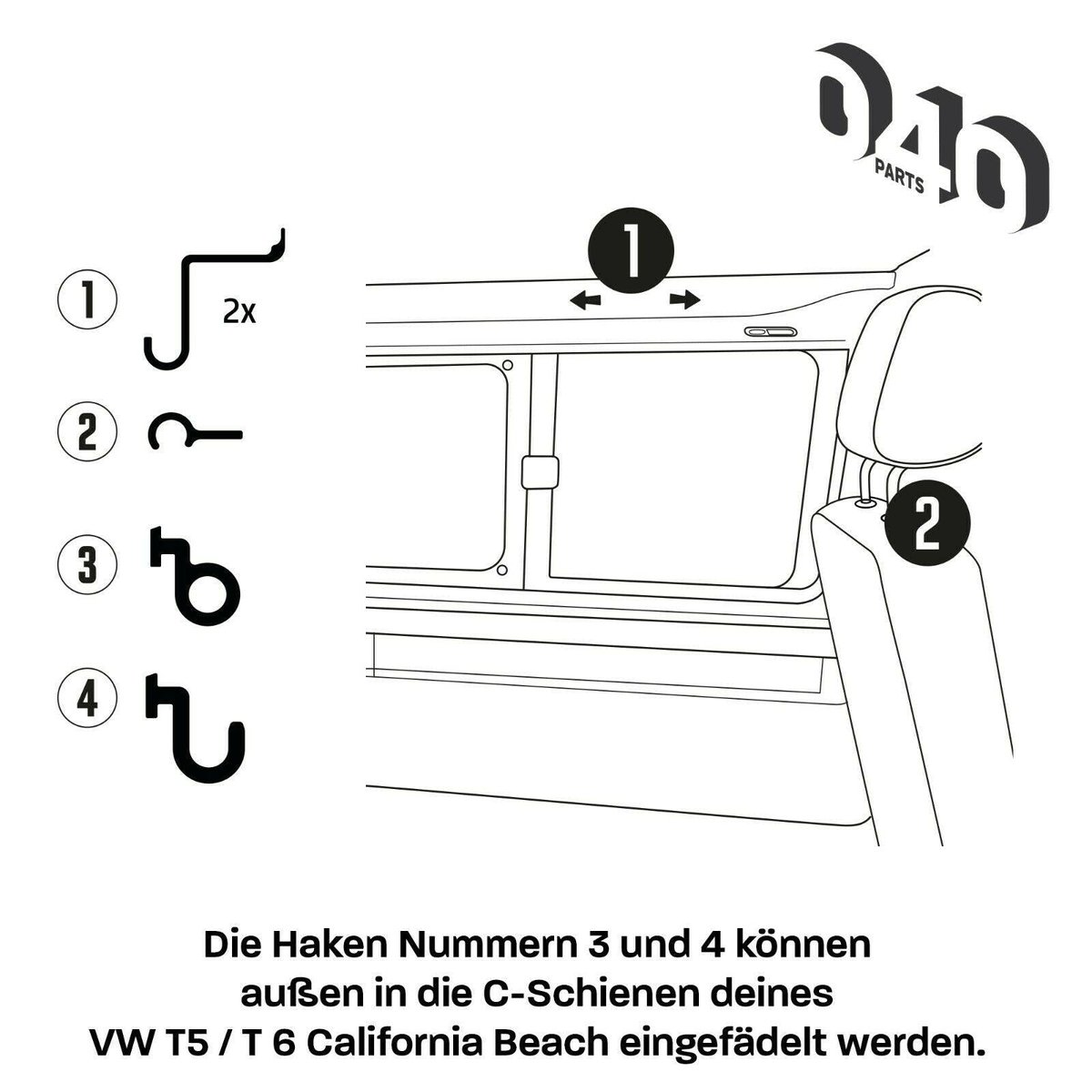040 Parts 5-delige hakenset - VW T5 T6 T6.1