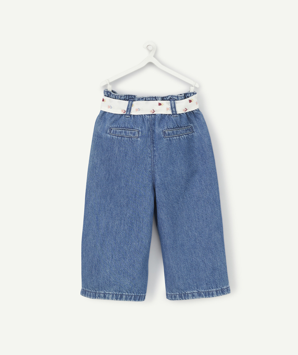 JEAN LARGE BÉBÉ FILLE EN DENIM LOW IMPACT AVEC CEINTURE FLEURIE
