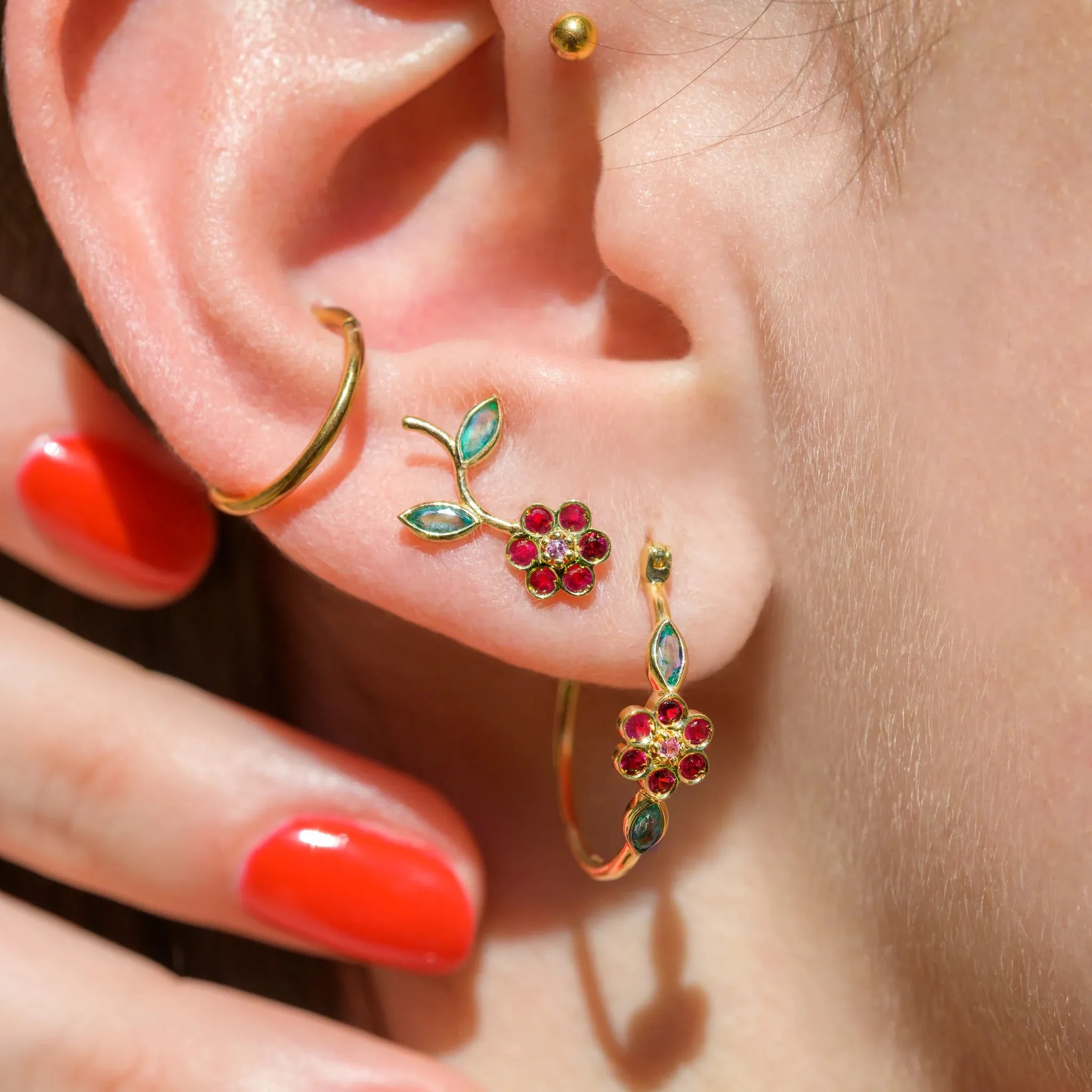 Boucles d'oreilles Miniflower 3 Rouges Sophie d'Agon