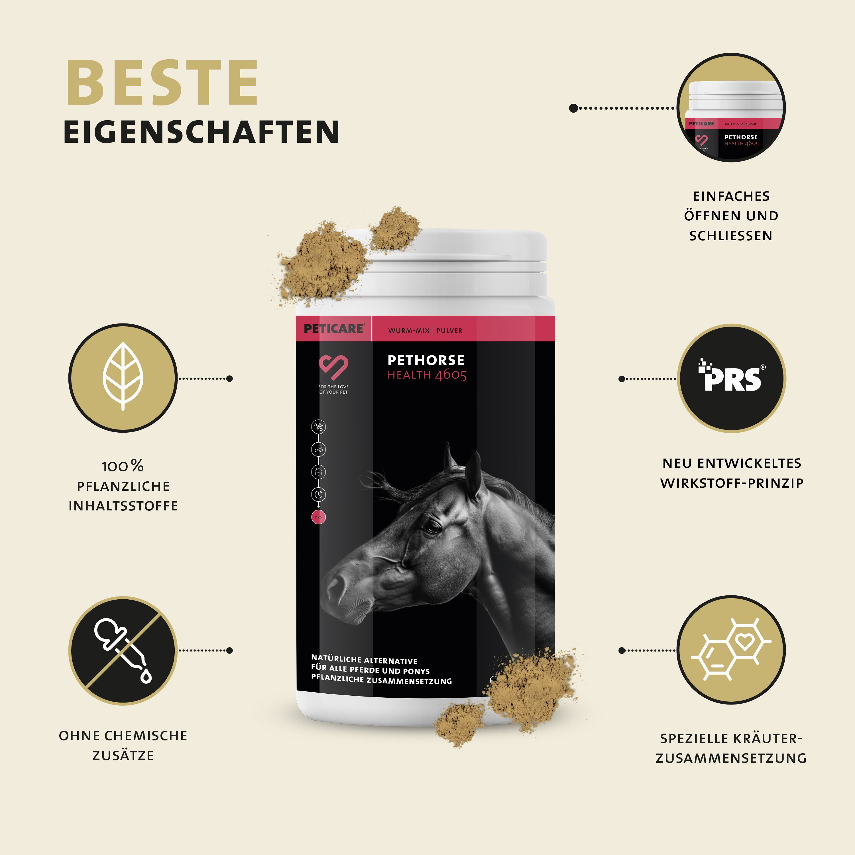 Peticare Wurm-Mix Pulver für Pferde, Natürliche Alternative