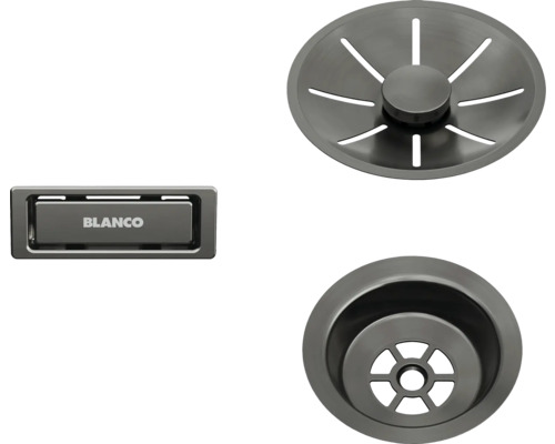 Blanco satijn donker staal afvoer- en overloopset 206900