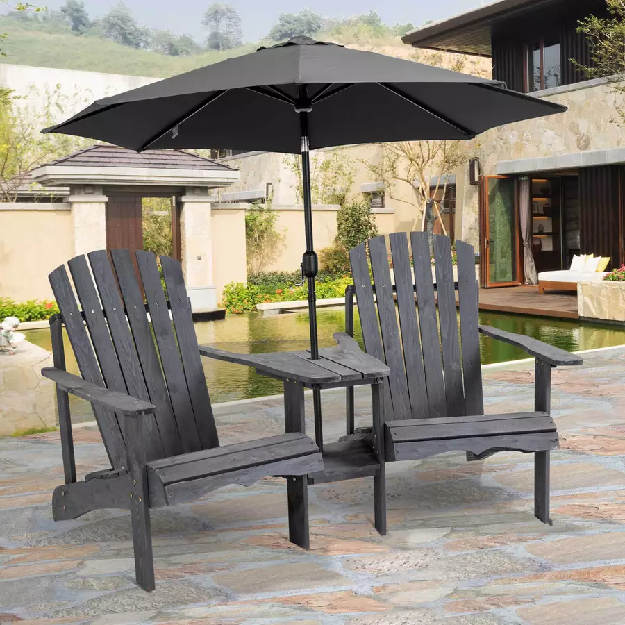 Outsunny Gartenbank mit Tisch und Schirmloch dunkelgrau