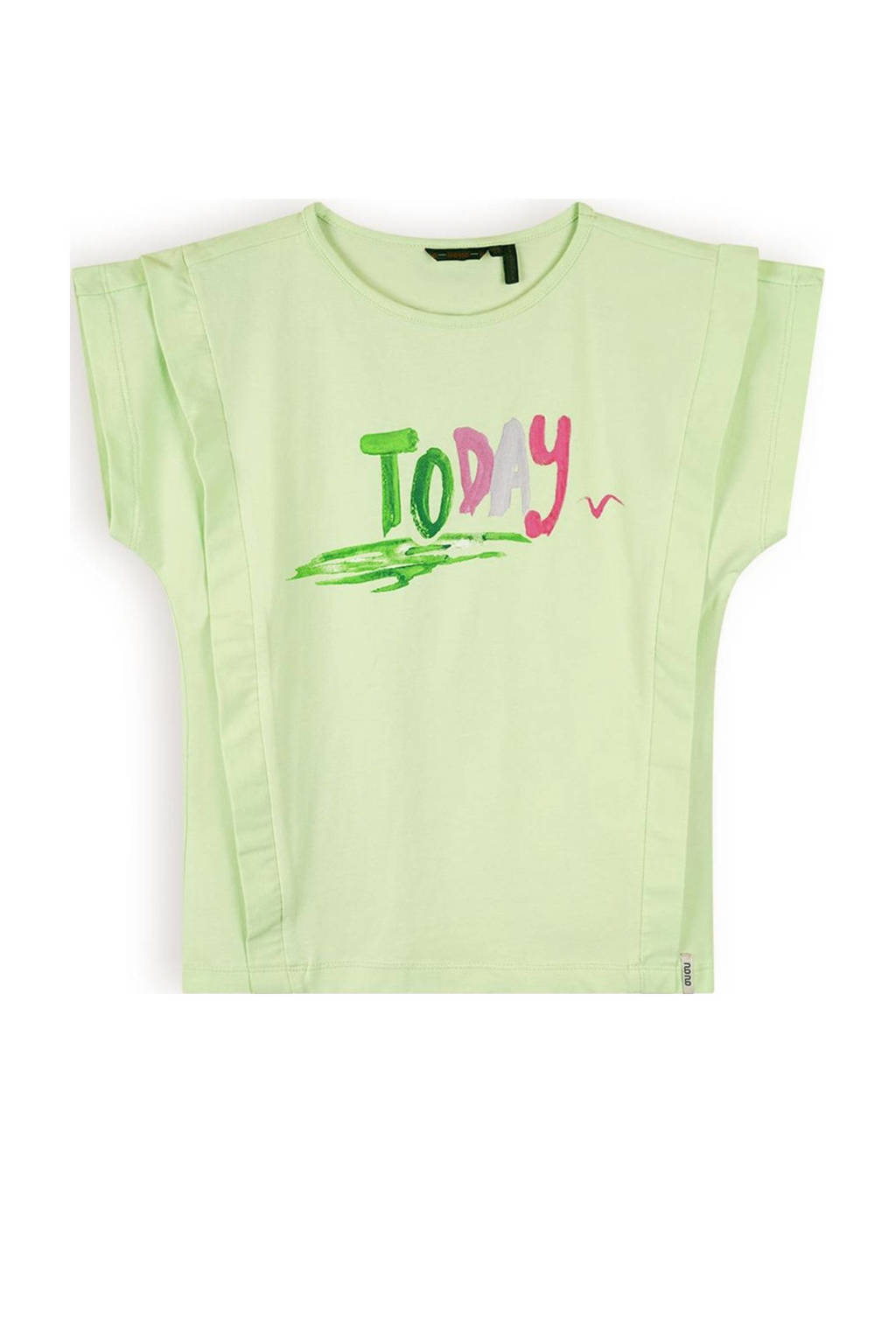 NONO T-shirt Kiam met tekst lichtgroen