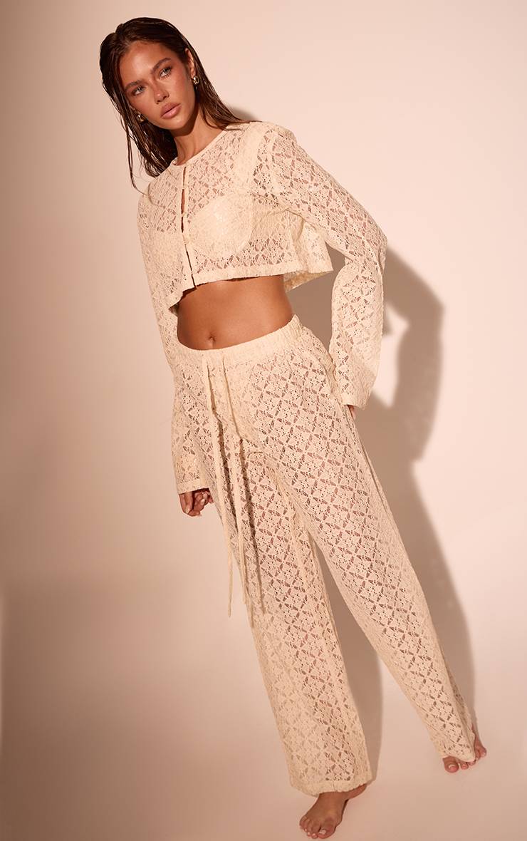 Citron Ensemble Crop Top Dentelle Avec Détail Boutons