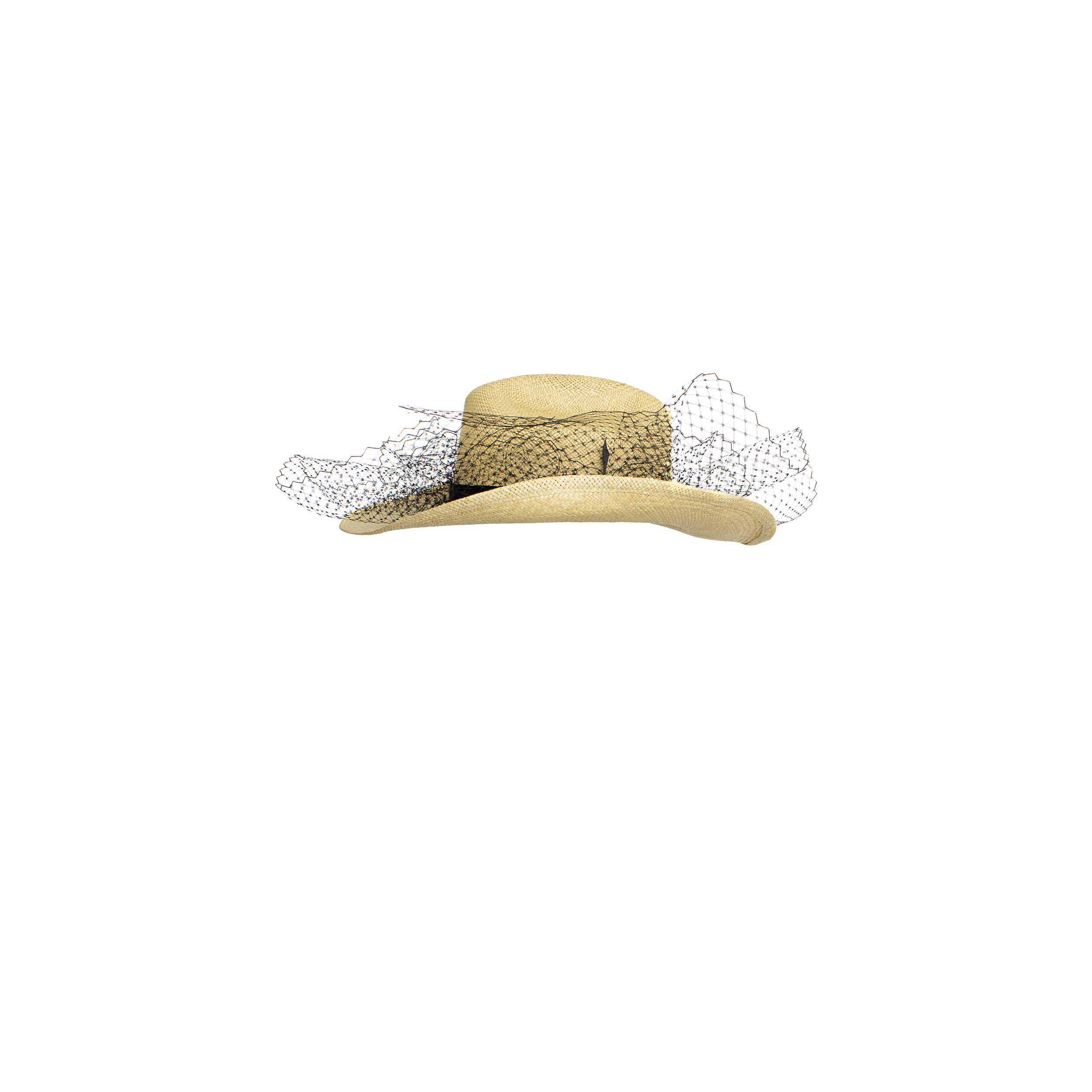 Chapeau texan à longs bords avec tulle