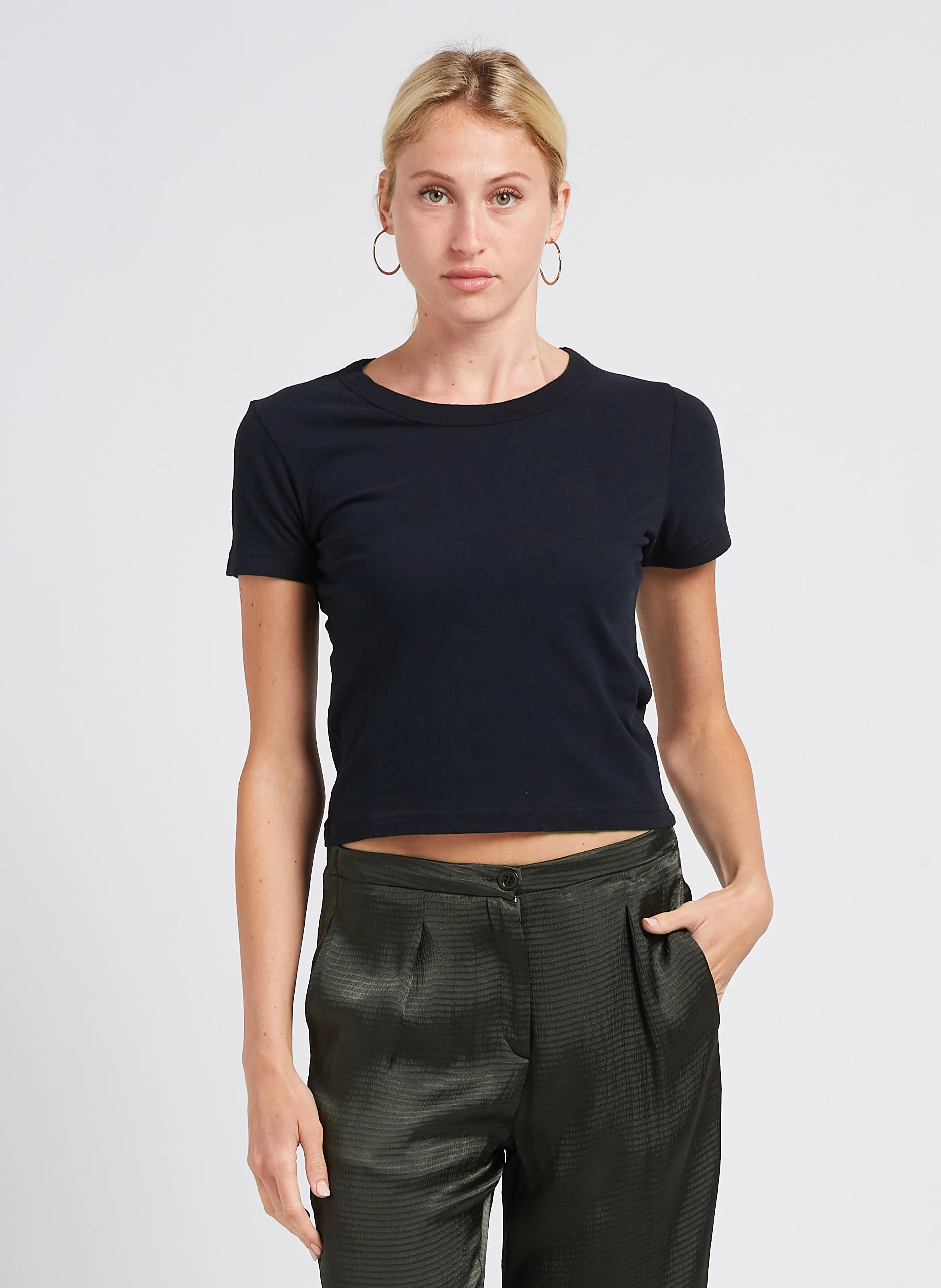 GAMIPY - Tee-shirt court col rond en coton | Noir