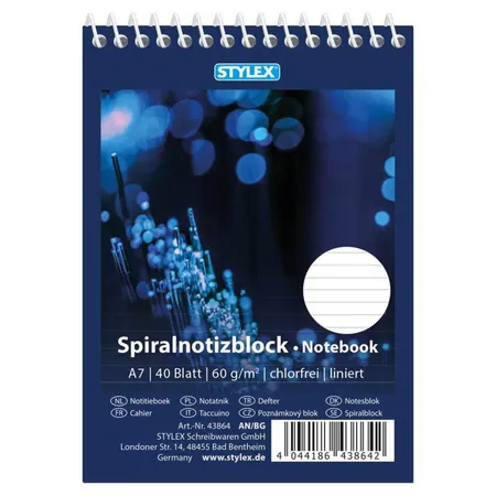 Stylex Spiral-Notizblock mit 40 Blatt, DIN A7, liniert, 10 Stück