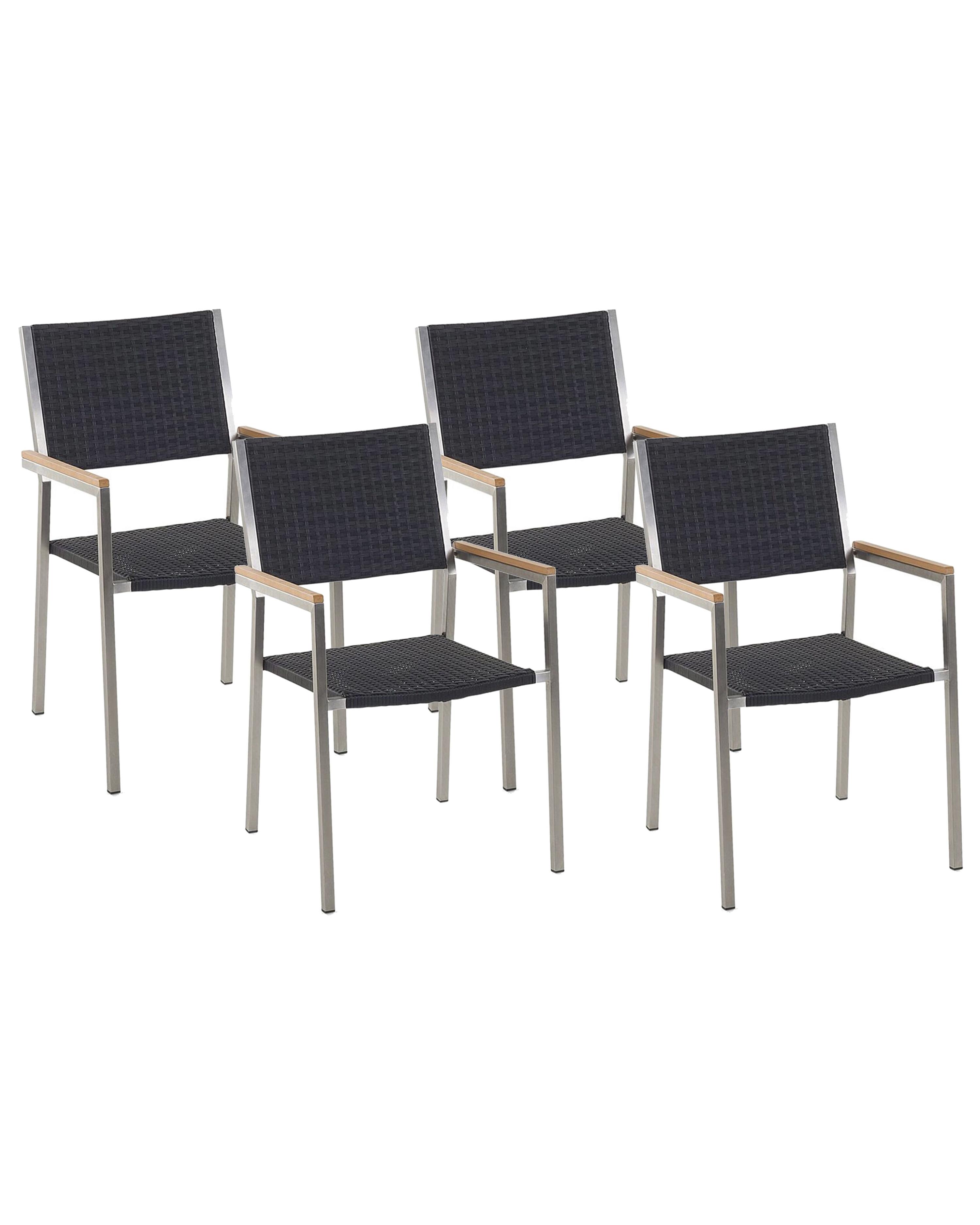 Tuinstoelen, set van 4 zwart wicker GROSSETO