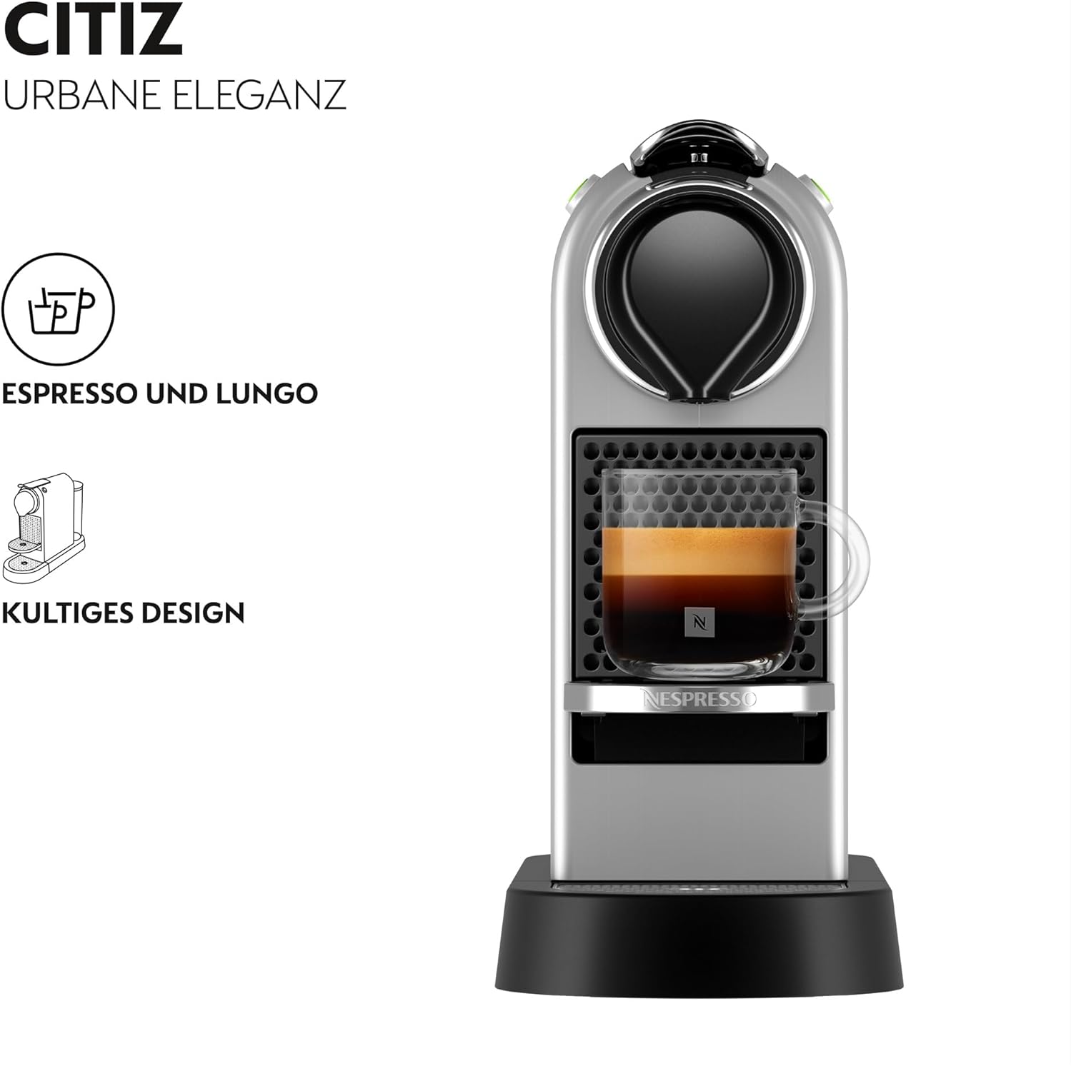 Nespresso Krups CitiZ Kaffeemaschine, freistehende Espressomaschine, automatische Abschaltung, 1 Liter Wassertank, 1260 Watt, silber, XN741B