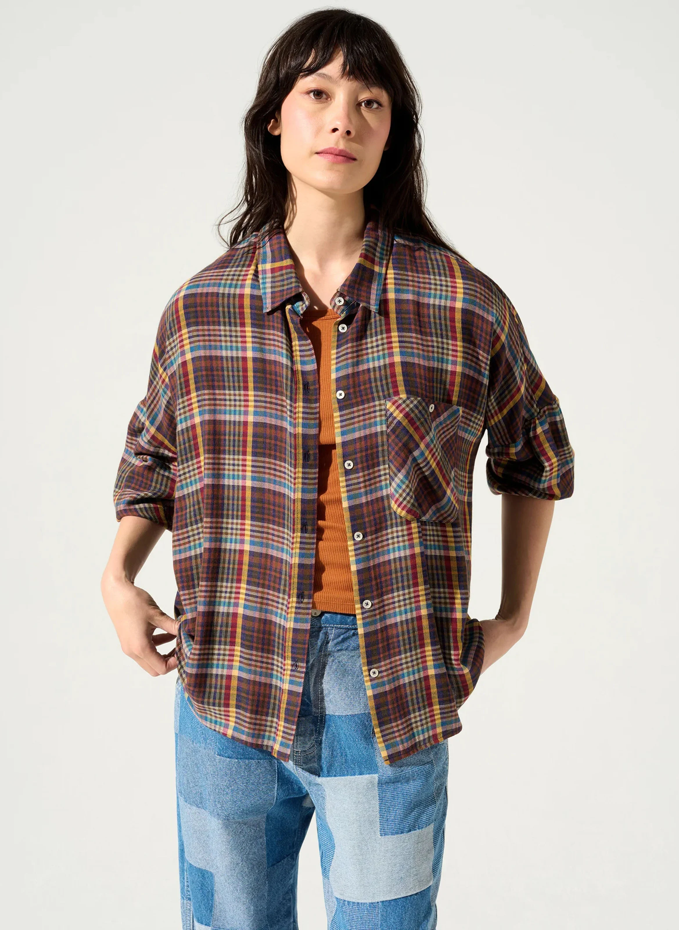 ANCA - Chemise ample col classique à carreaux | Bleu