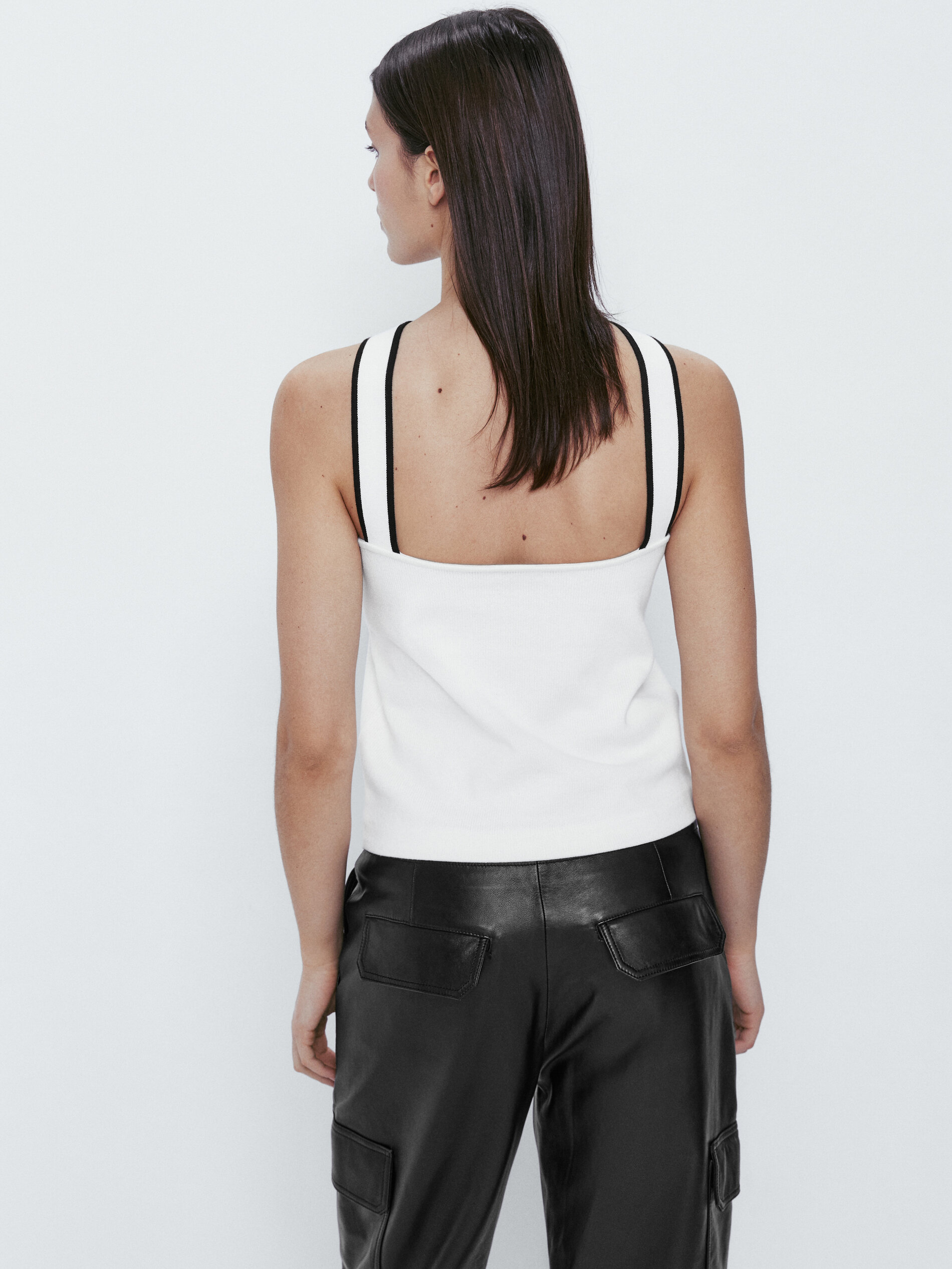 Blusa de algodão com decote cruzado contrastante - OFF-WOVEN