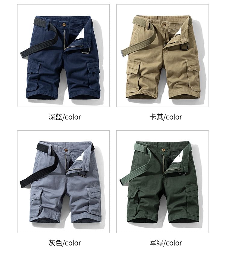 Nataro - Mid Rise Plain Cargo Shorts