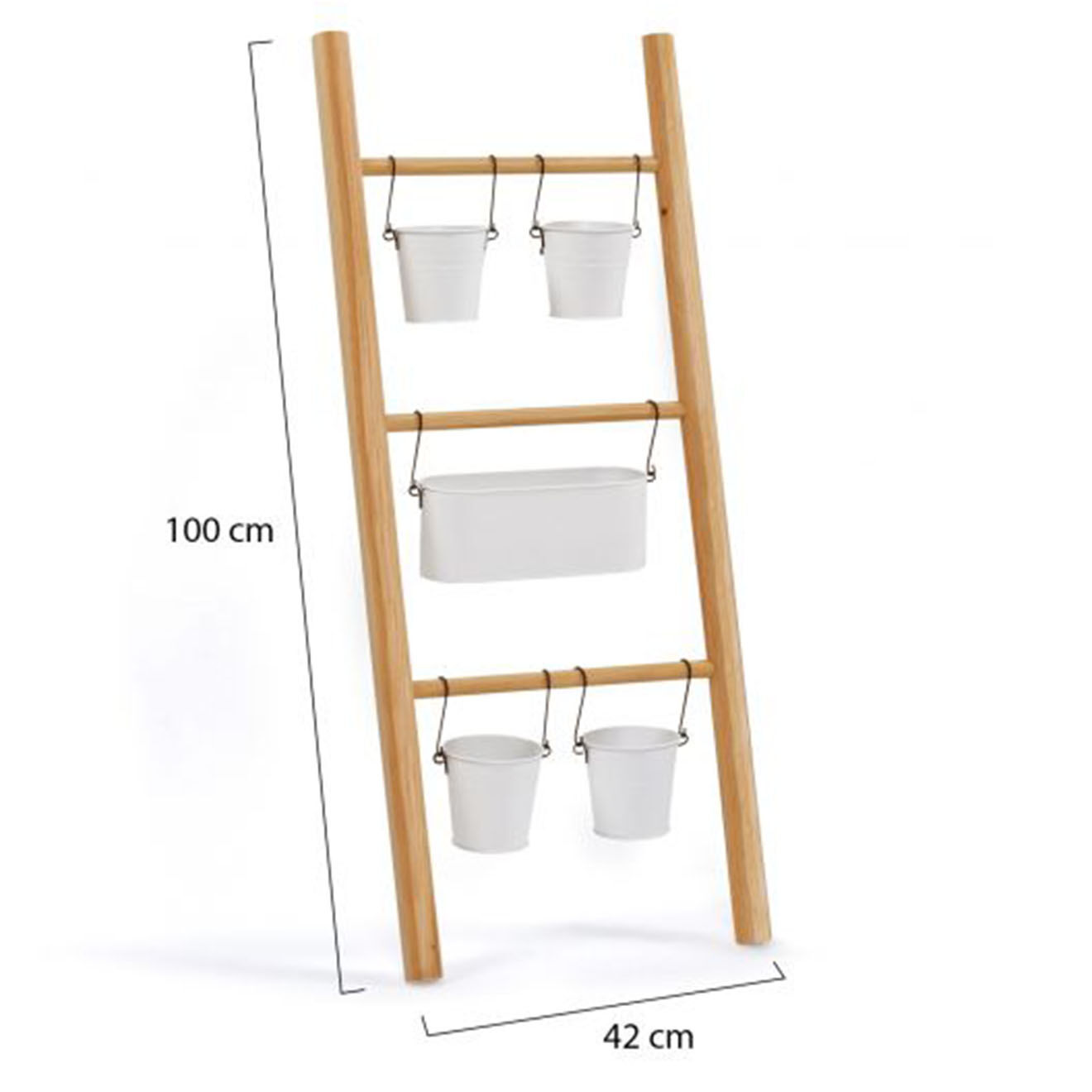 Pratik Garden Echelle bois déco avec 5 pots - 43x4x100 cm