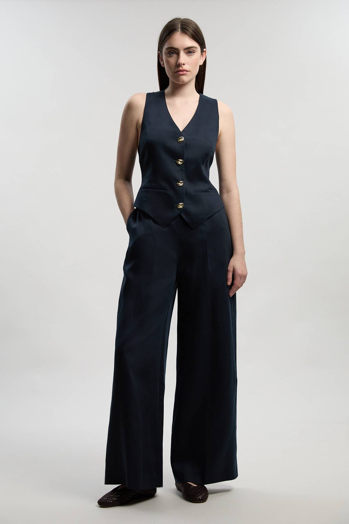 KarenMillen Pantalon Large Tailleur en Lin