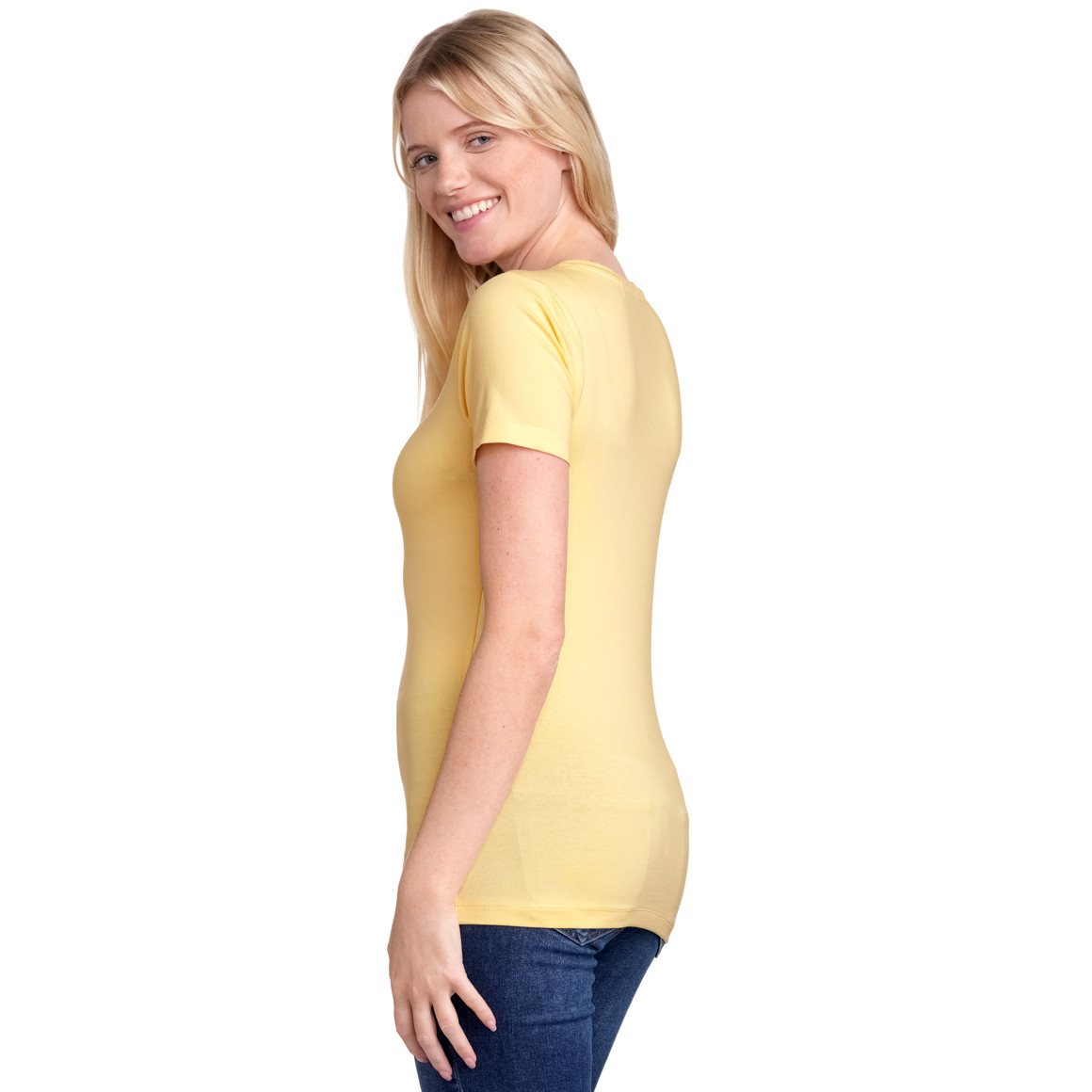 Gina Benotti Damen T-Shirt im Basic-Look hellgelb