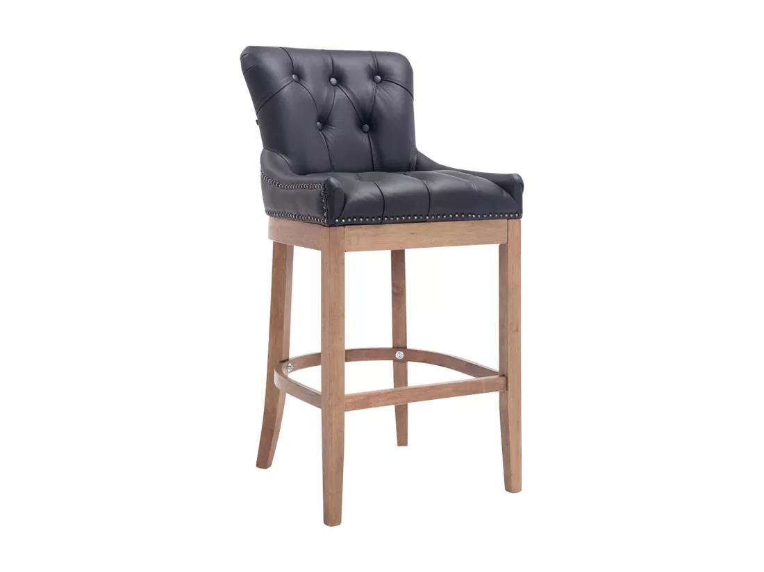 Tabouret de bar - Véritable cuir & Bois - Noir - Lakewood