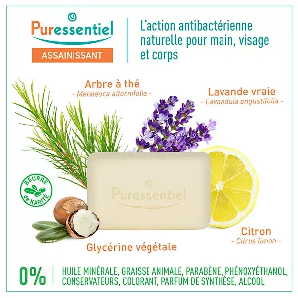 Sabonete Sólido Higienizante Superengordurado Puressentiel com 3 Óleos Essenciais 100g