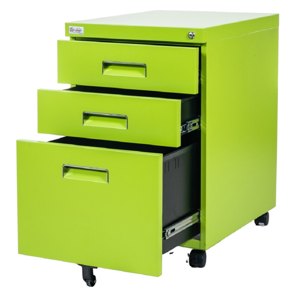 Jet-Line Büro Rollcontainer 3 Schubladen Haengeregistratur PAUL gruen Bürocontainer