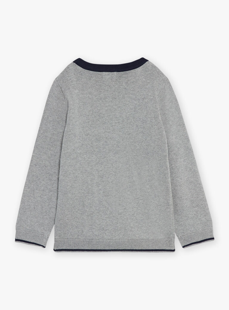 Pull gris chiné à motif tête de tigre