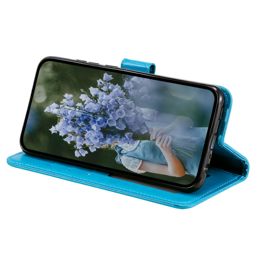 Samsung Galaxy S24 Leder Tasche Wallet - Mandala Flowers Imprint - Blau