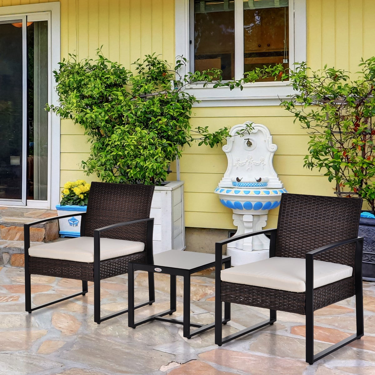 Outsunny 3-delige tuinmeubelset, B63 x D57 x H76 cm, PE polyrotan, metaal, polyester, veelkleurig