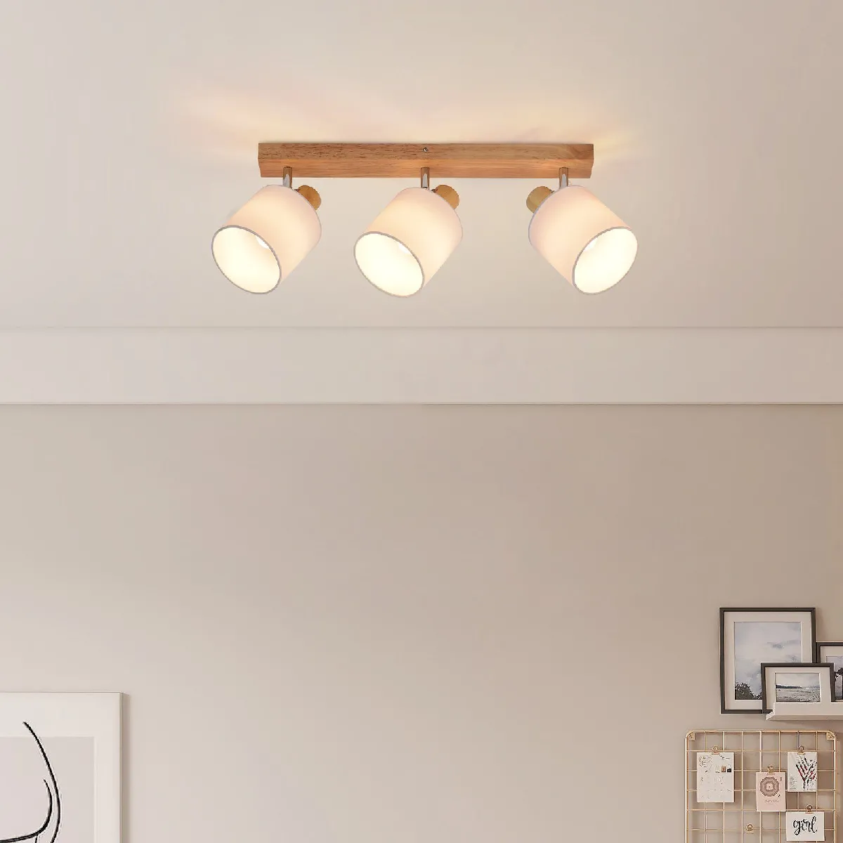 NETTLIFE 3 Spots de Plafond - Bois/Pivotant