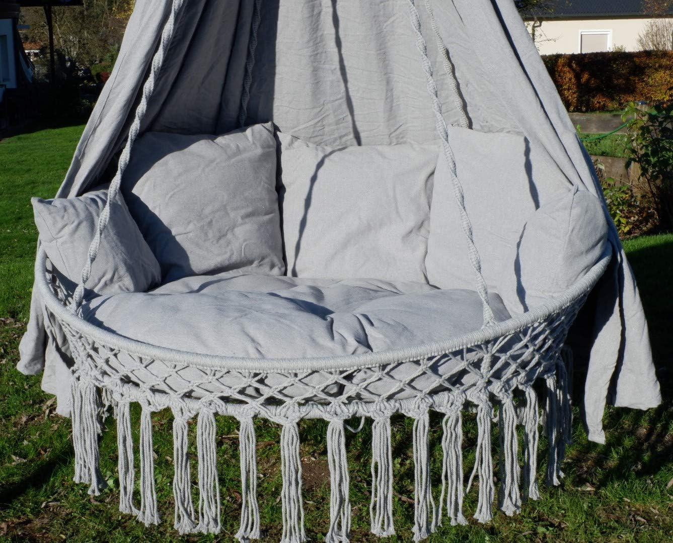 ALEOS. Hängesessel CHILL Schwebeliege Hängelounger Doppellounge Hängenest Hängezelt Hängesofa für 2 Personen mit vielen Kissen und Vorhang in grau faltbar klappbar