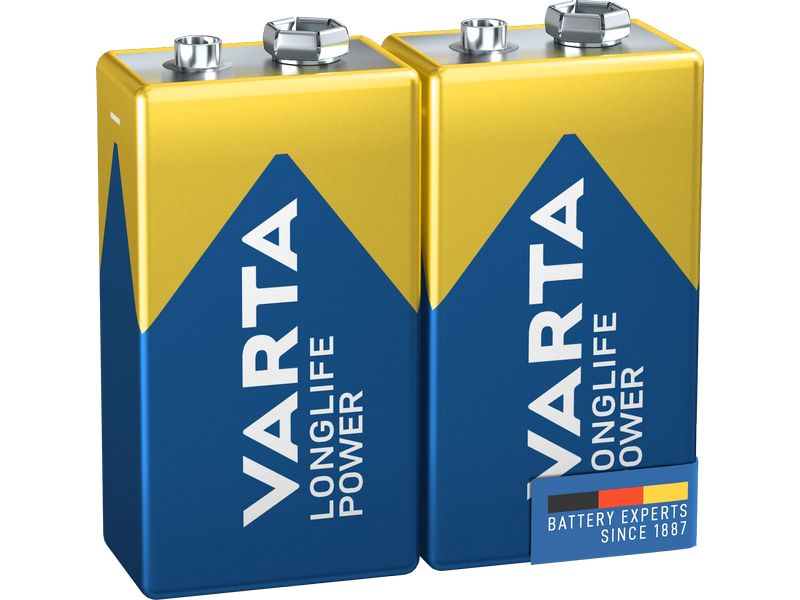 Varta Batterie Longlife Power 9V E-Block , 2 Stück Die Kraftvolle Batterie für energiehungrige Geräte