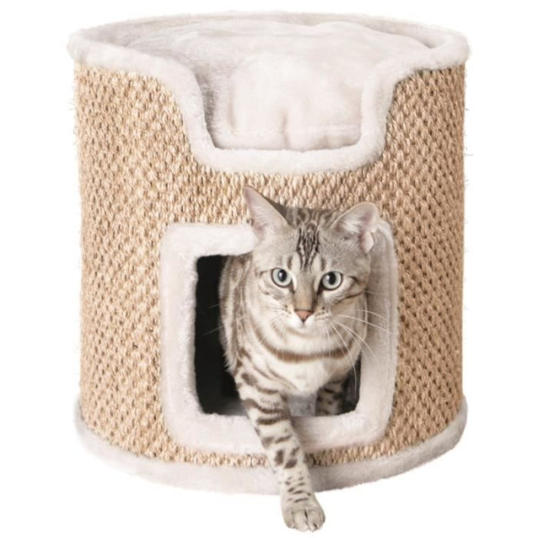 Tour ria bois et sisal - h37 cm - gris clair - pour chat