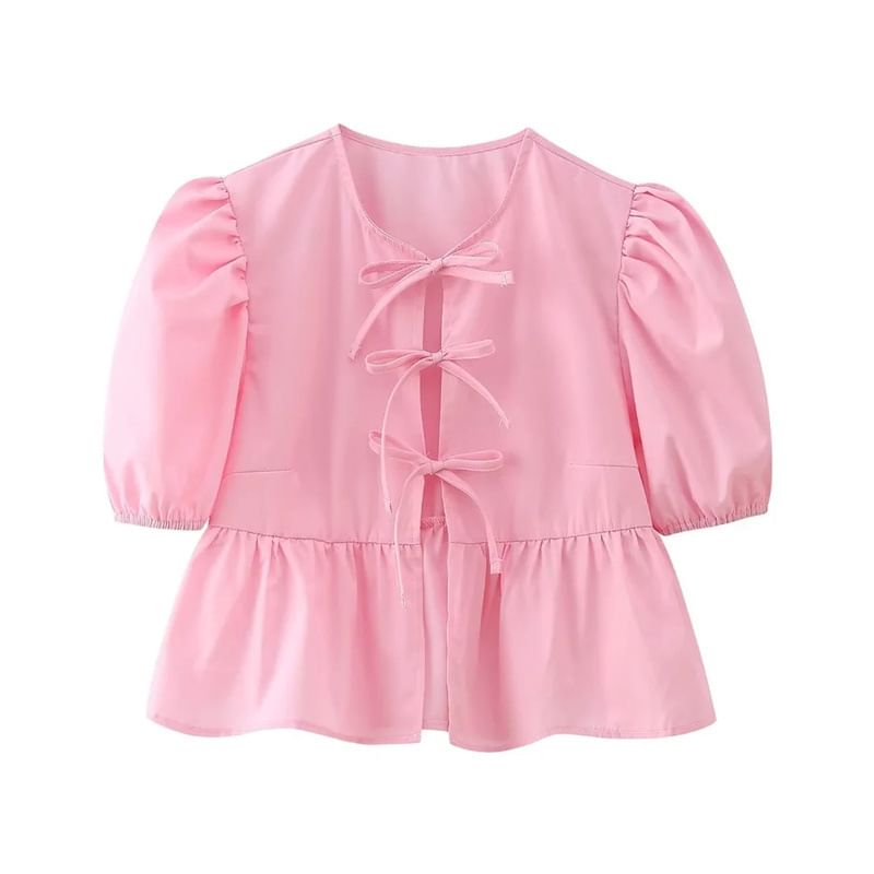 Yukis - Blouse met korte mouwen en peplumstrik aan de voorkant