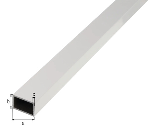 Rechthoekige aluminium buis, zilver geanodiseerd, 50x20x2 mm, 1 m