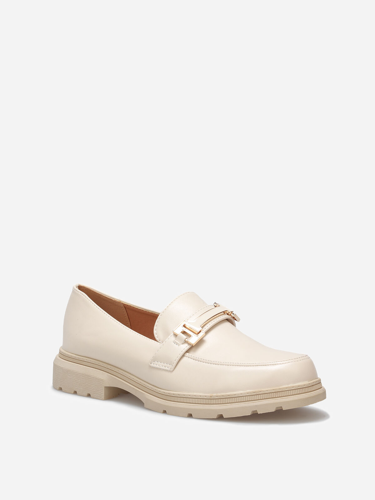 Mocassins à semelle fine crantée et boucle- Beige