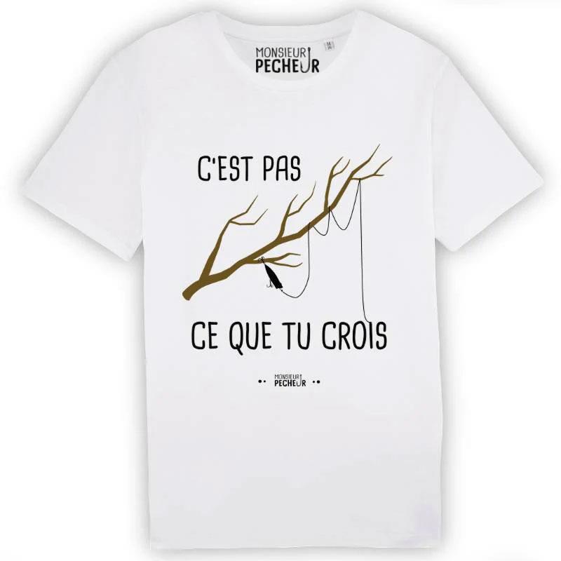 Tee Shirt Manches Courtes Homme Monsieur Pêcheur C'est Pas Ce Que Tu Crois - Blanc
