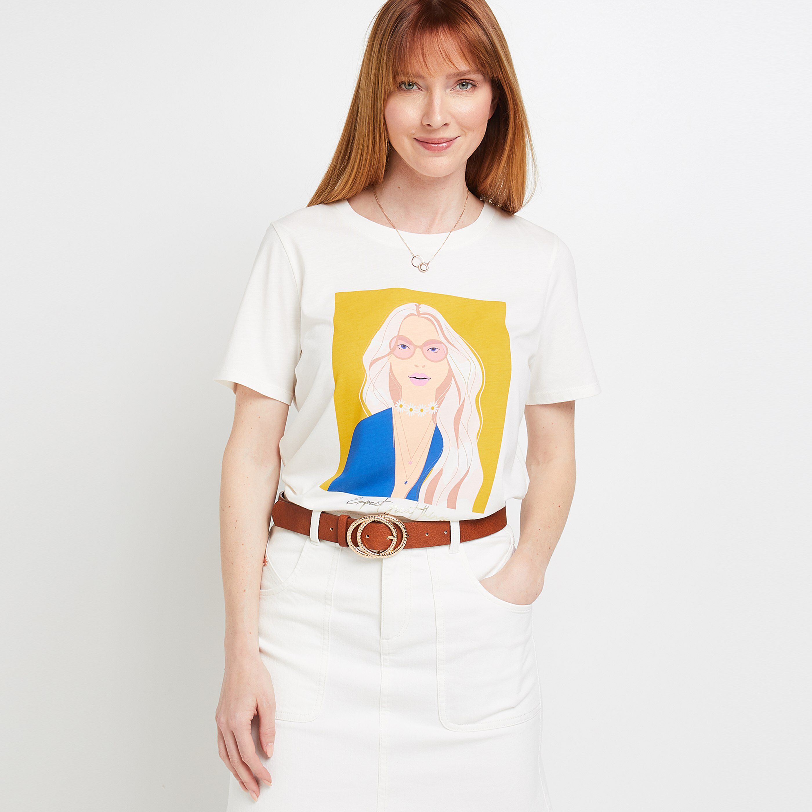 Tshirt print femme - BLANC CASSE