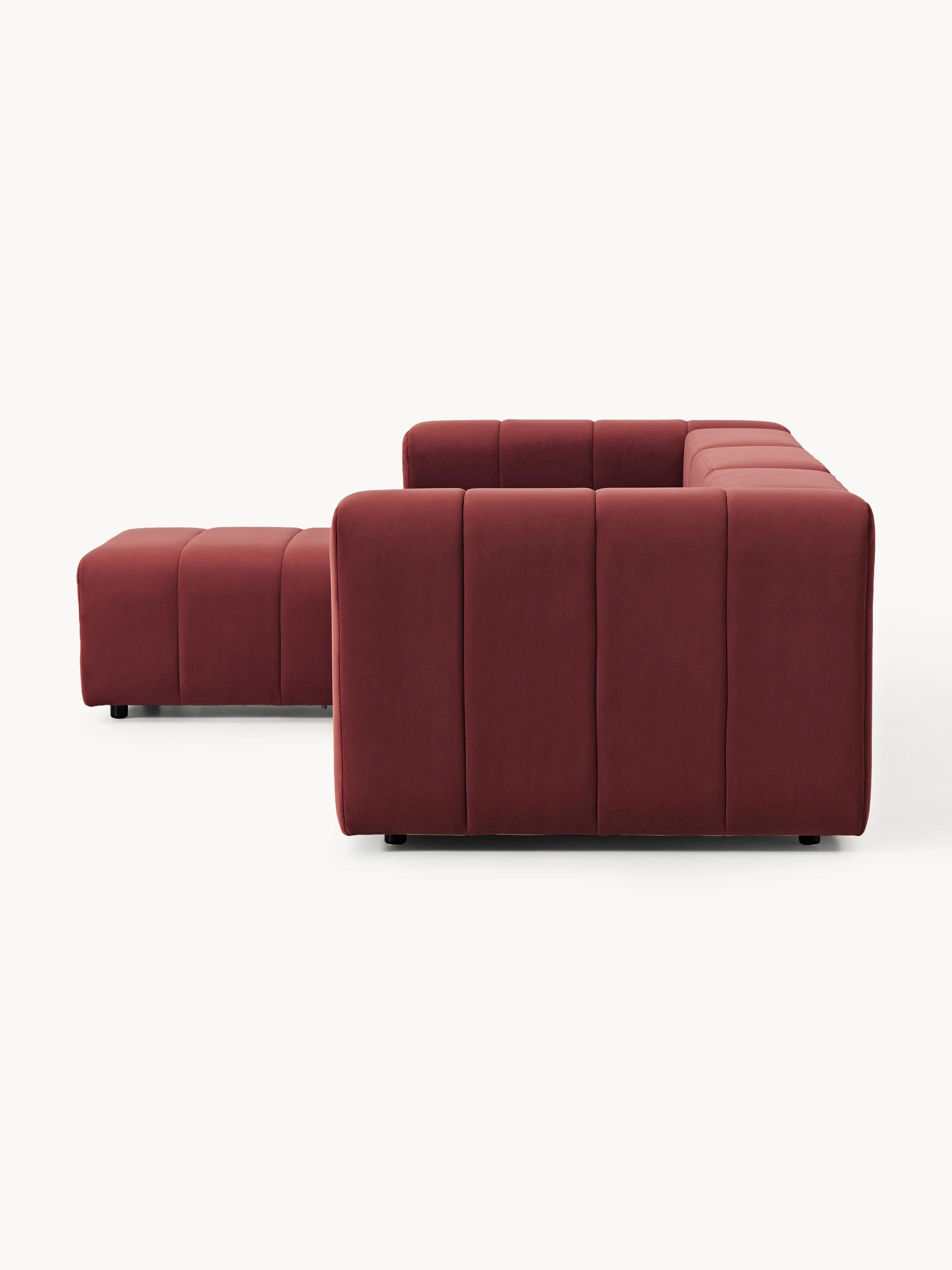 Fluwelen modulaire bank Lena (4-zits) met poef (links/rechts)