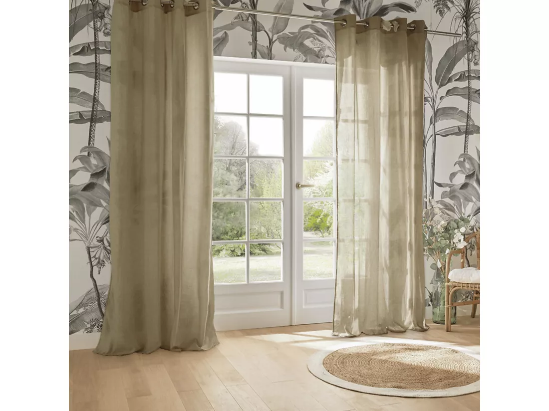 Voilage à œillets en polyester et coton Beige lin 135 x 240 cm