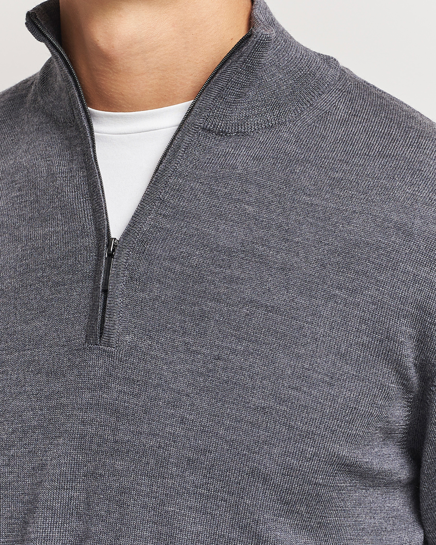 Morgano Extra Fine Merino Wool Half-Zip Mid Grey