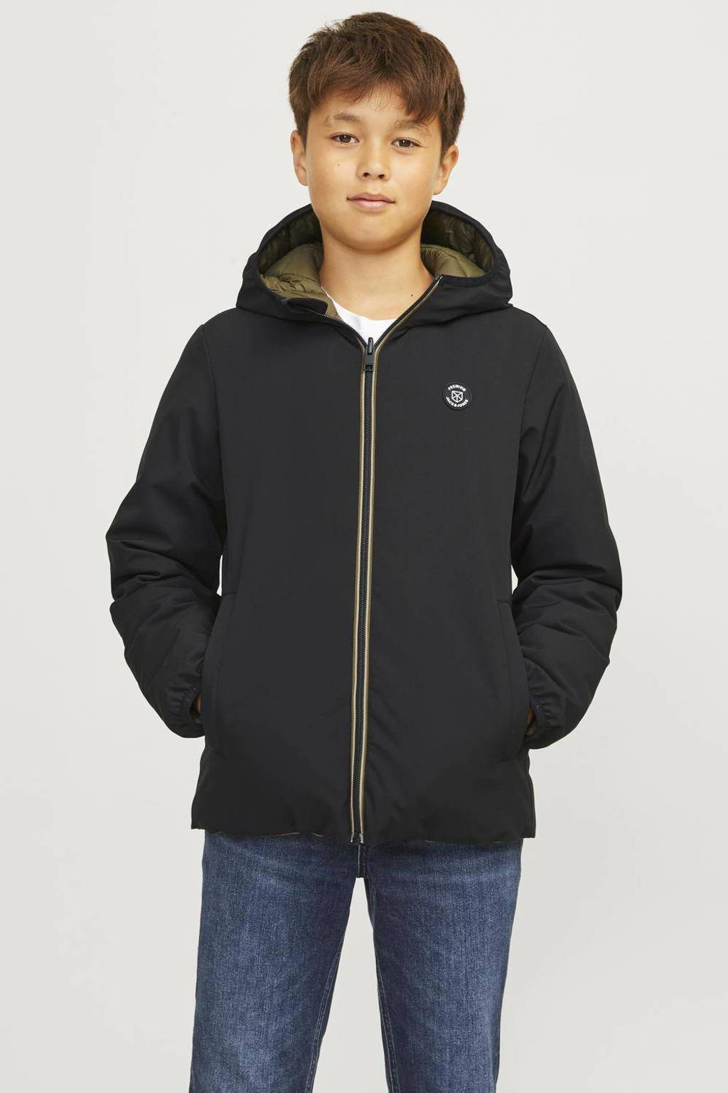 JACK & JONES reversible gewatteerde winterjas JPRBLUBROOK zwart